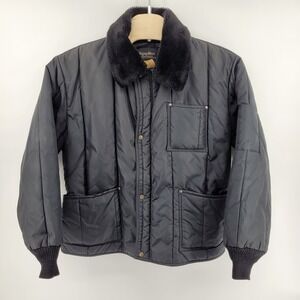 RefrigiWear Mens XXL Quilted Work Jacket Black Faux Fur Collar Insulated Mod 322